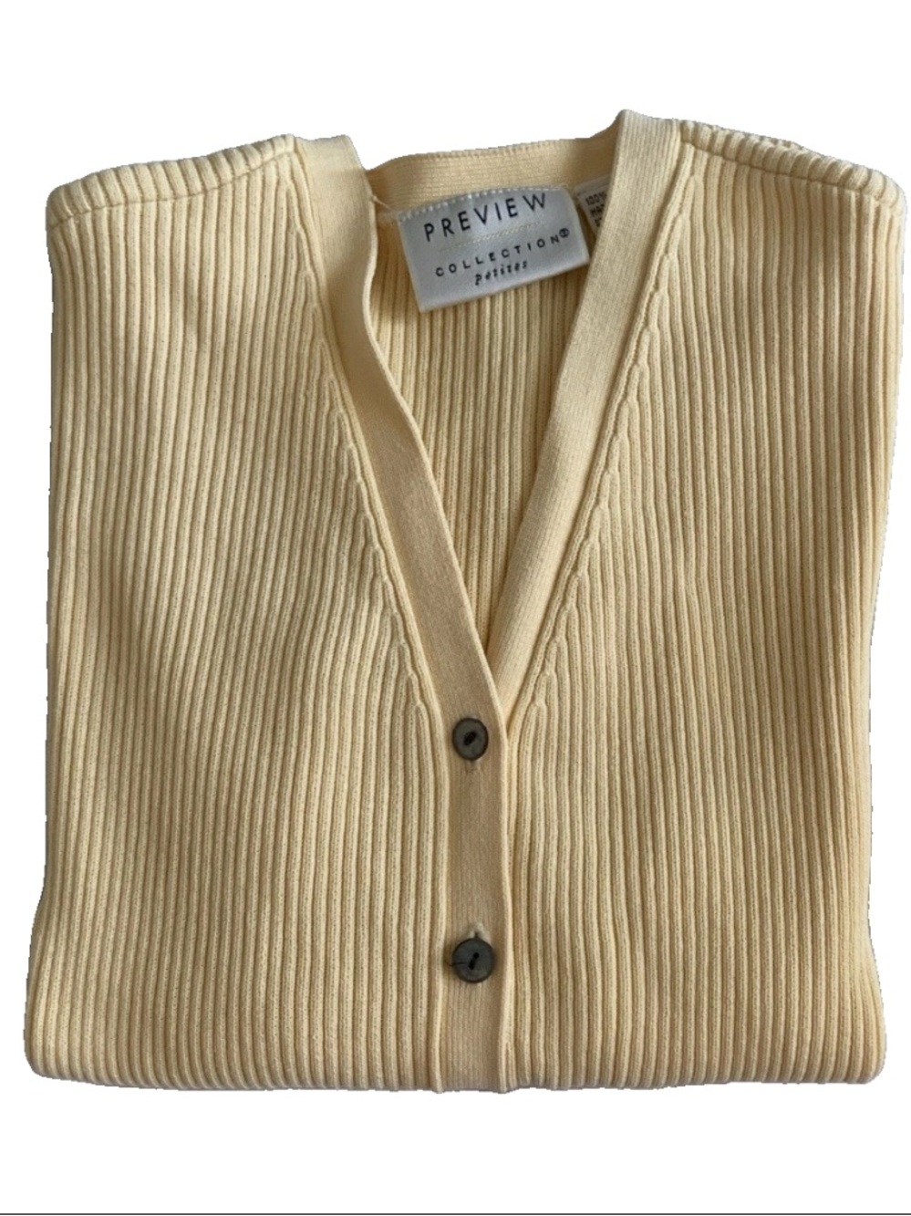 Preview Collection Petites Yellow Ribbed Knit Button Short Sleeve Cardigan S